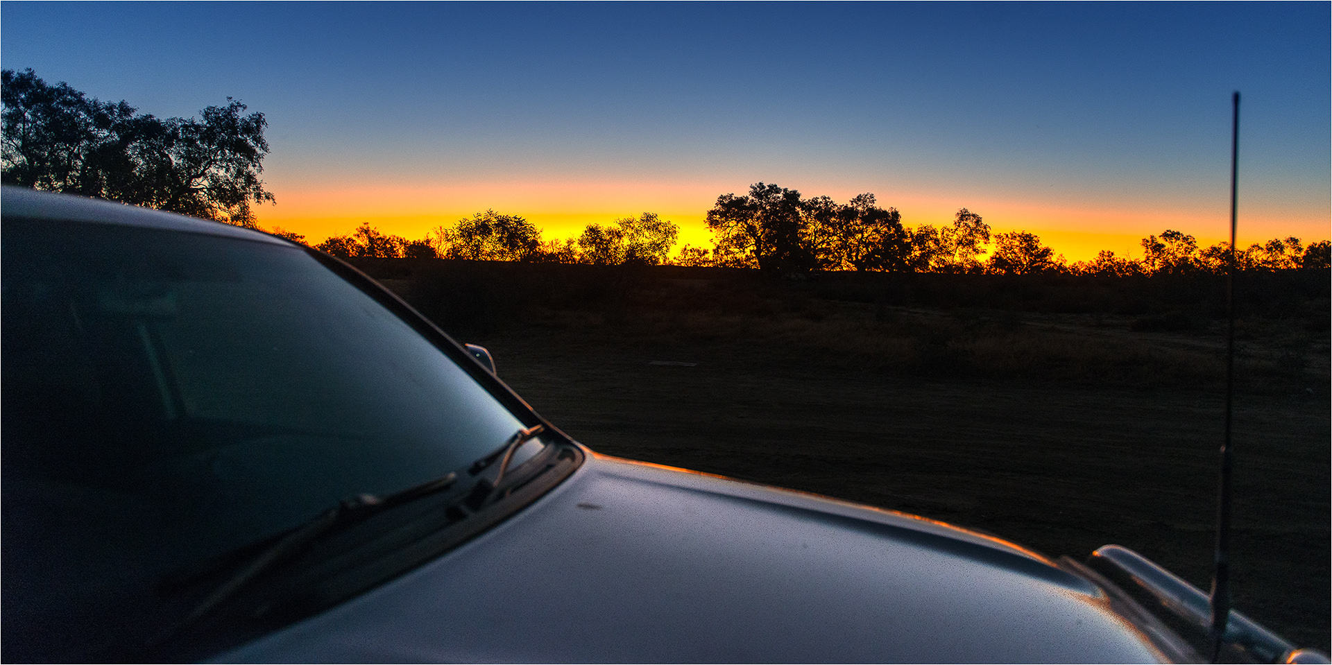 Birdsville track sunset at the Cooper Creek camp