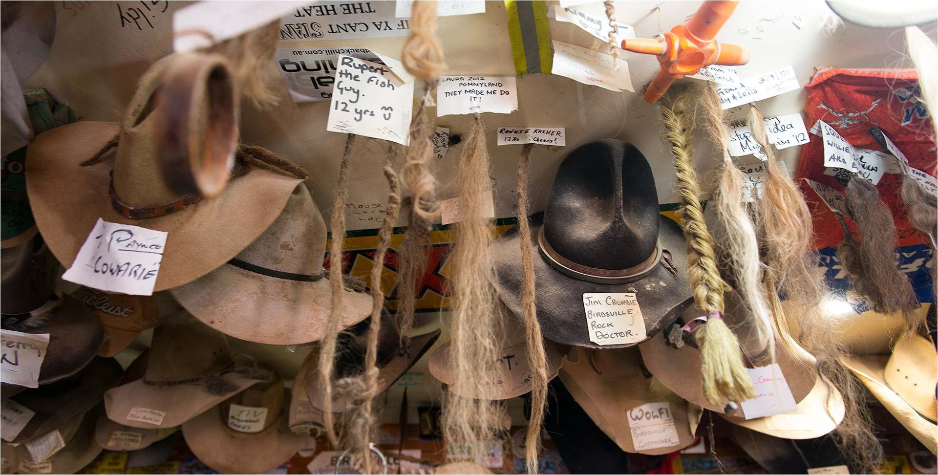 Legendarily Birdsville Stockman Jimmy Cromby's hat inside the Mungerannie Pub
