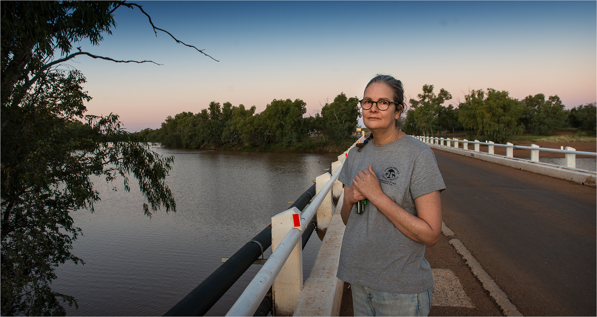 Mim on the Burke River bridge at Boulia, Far Northwest Qld