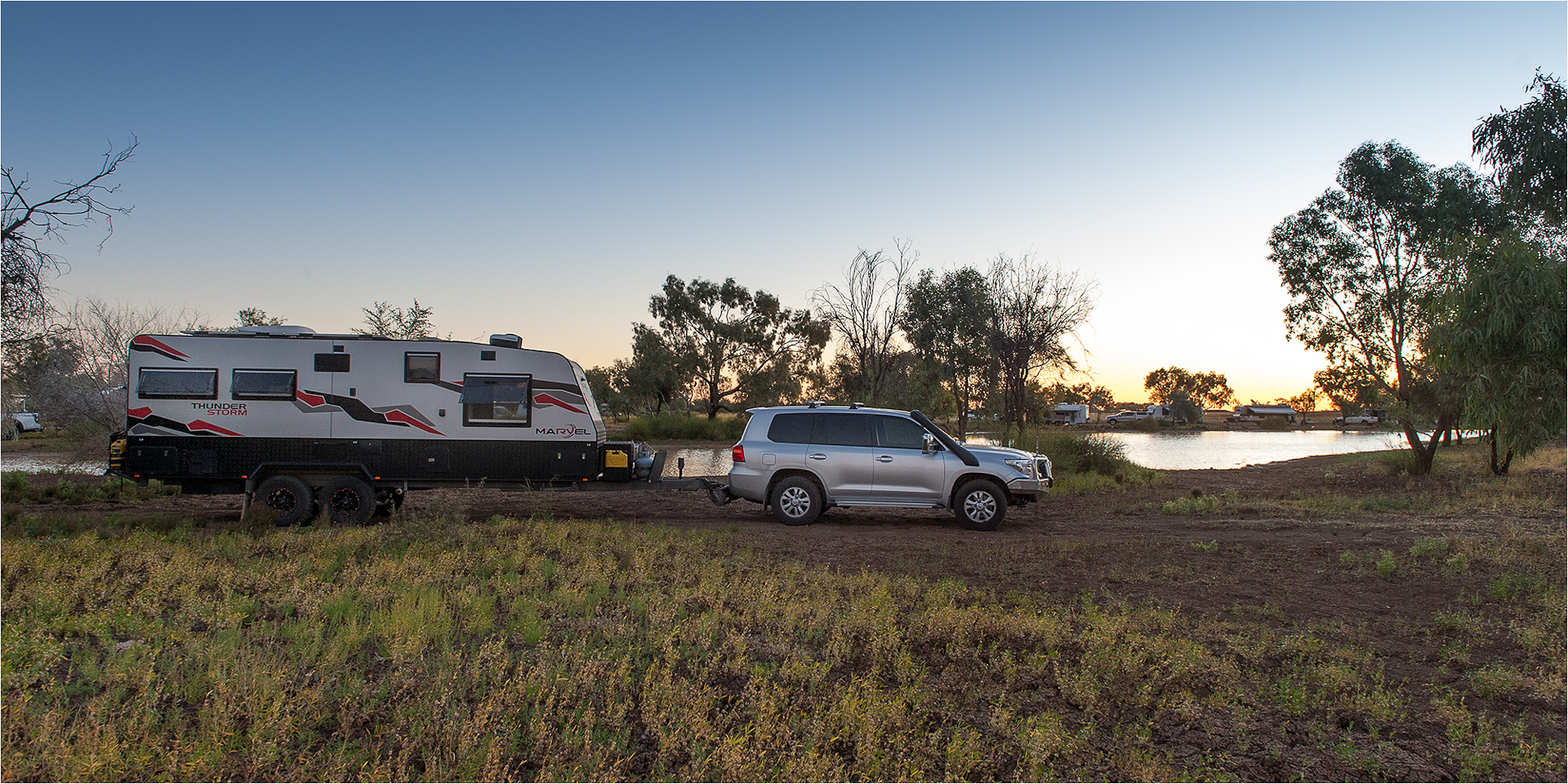 The Long Waterhole camp at Winton as the sunsets