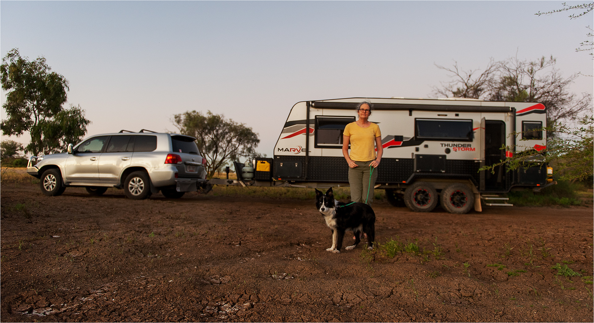 The Long Waterhole camp at Winton as the sunsets