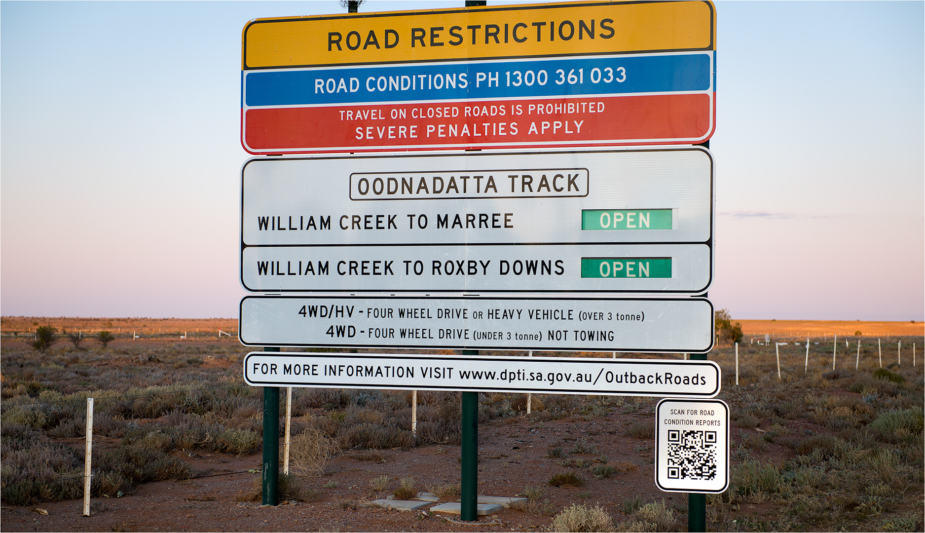 Sign on the roadside at William Creek on the Oodnadatta Track, S/A