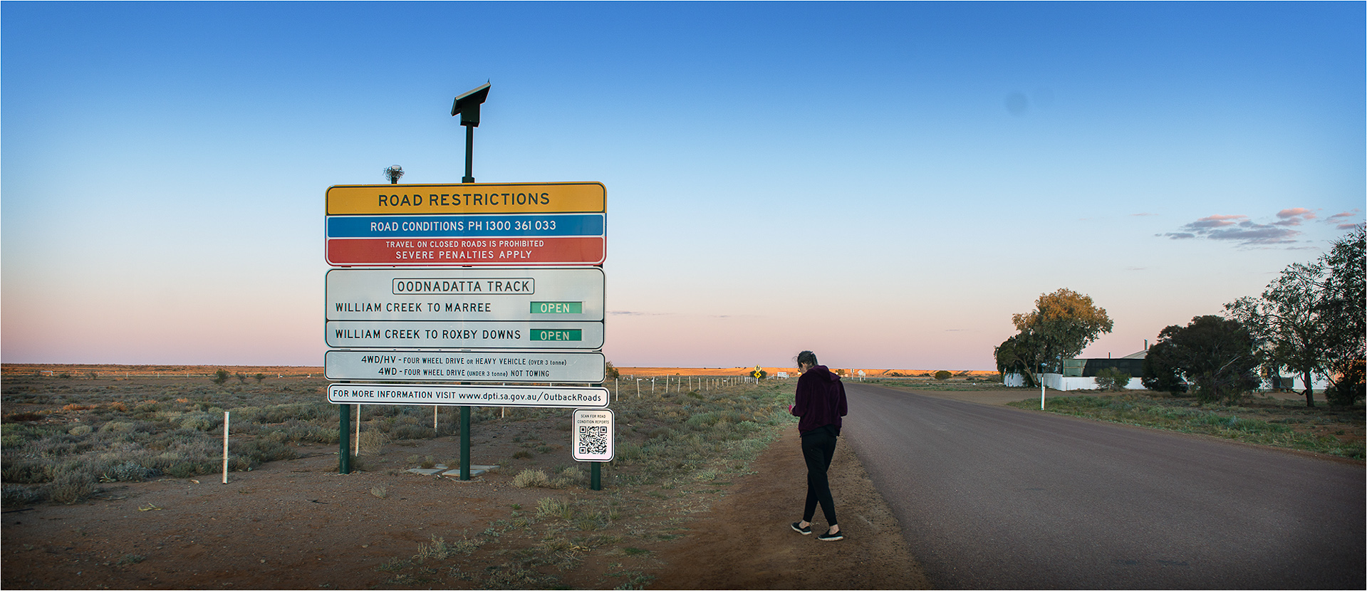 Sign on the roadside at William Creek on the Oodnadatta Track, S/A